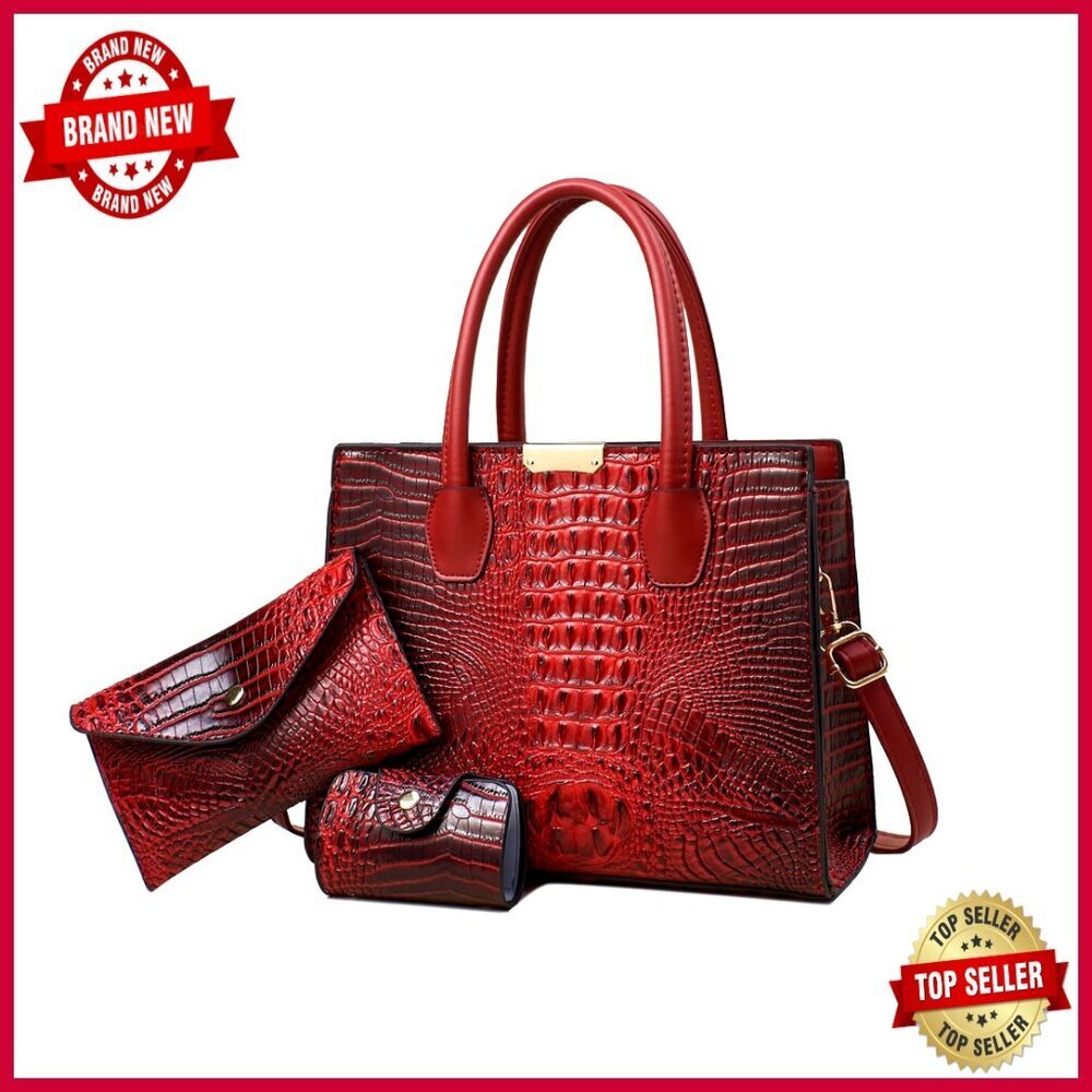 Luxury Crocodile Pattern Tote Handbag Set with Wallet and Card Holder